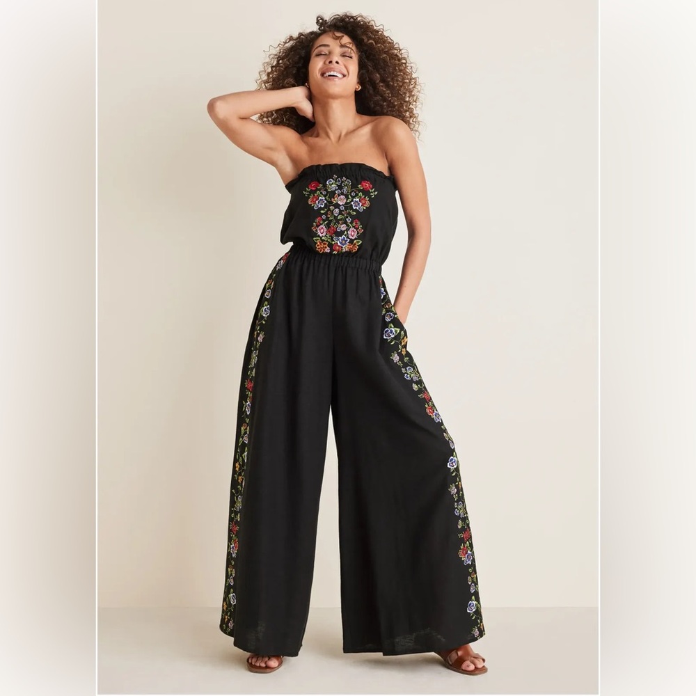VENUS Embroidered Strapless Jumpsuit